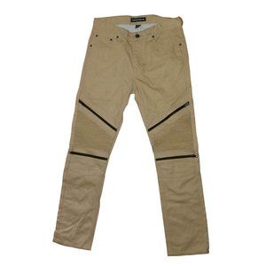 Mens Khaki Brown Front Zipper Straight Cut Moto Jeans Size 32x31